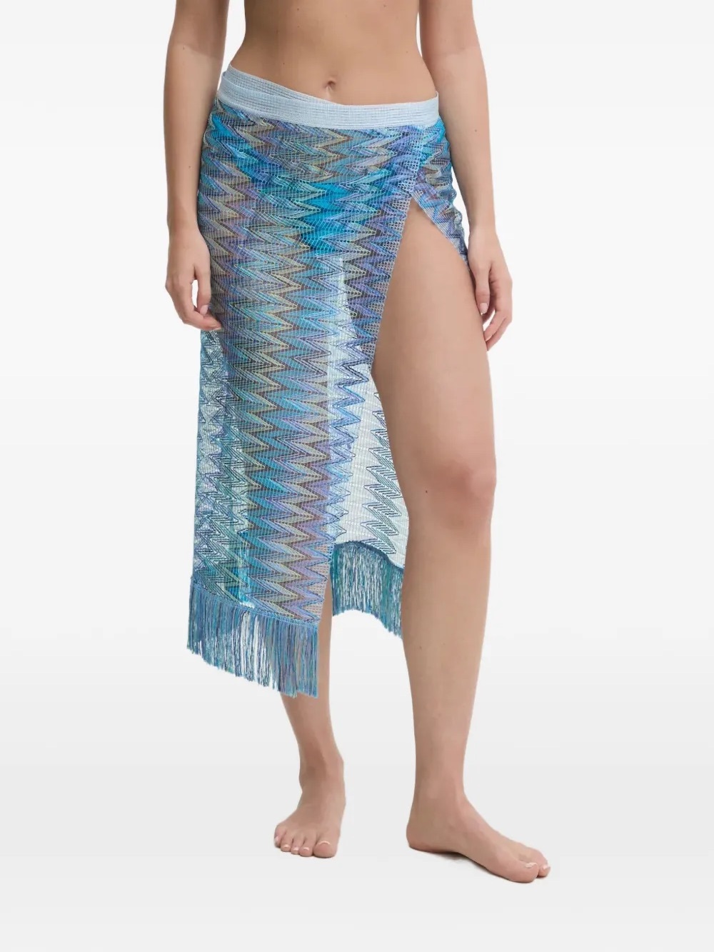 Missoni Blue Chevron Crochet Fringe Sarong